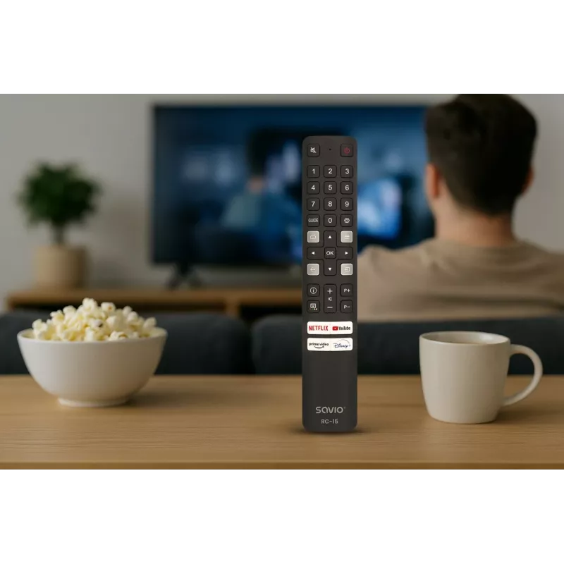 SAVIO universaalne TV-pult RC-15 TCL SMART TV jaoks, IR-juhtmevaba, must, ulatus 10 m
