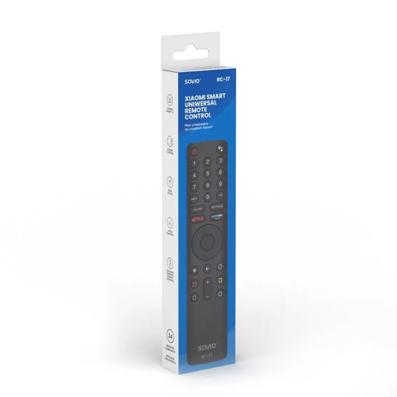 SAVIO RC-17 TV kaugjuhtimispult IR/Bluetooth, toetab 20 seadet, 10 m ulatus, must