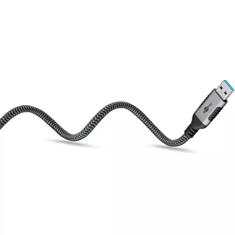 Ethernet-kaabel USB-A 3.2 Gen1 pistik > RJ-45 pistik, LAN-adapter must/hõbedane, 1,5 meetrit, punutud tekstiilümbrisega