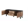 Teleriiul Cama Meble LOTTA 140 cm — wotan tamme raam, must puitlaastplaadi pealispind, 1400×400×530 mm