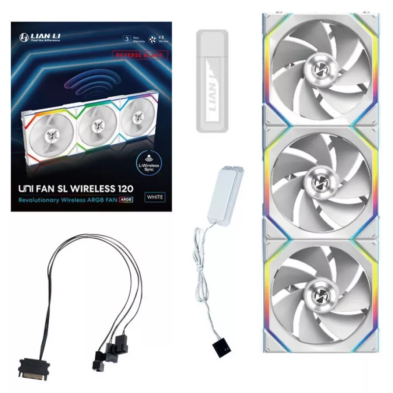Lian Li UNI FAN SL Wireless 120 ARGB ümberpööratud labadega valge 3-pakk