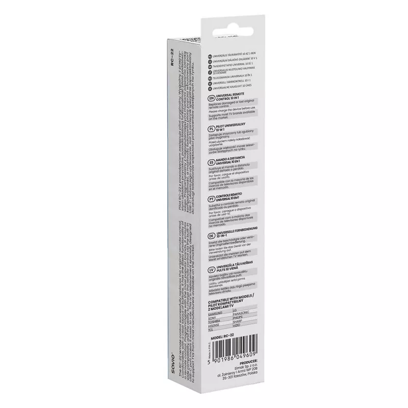 SAVIO TV kaugjuhtimispult RC-22 — IR juhtmevaba universaalne, 20 nuppu, 10 m ulatus, USB‑C, must