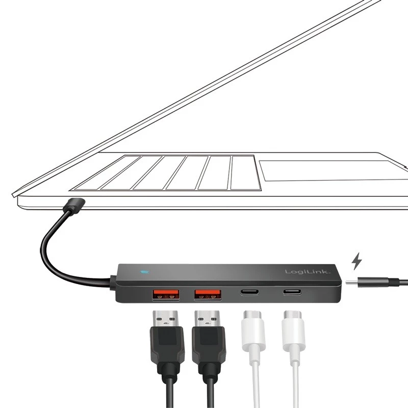 USB-C jaotur, 4 porti 2x USB-A, 2x USB-C, must