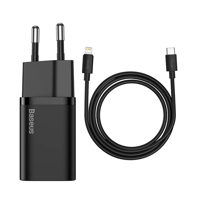 Baseus Super Si kiirlaadija 1C 20W koos USB-C kaabliga Lightningi jaoks 1m (must)