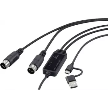 Renkforce RF-6439636 USB, MIDI adapter [2x DIN-pistik 5-kontaktiline - 1x USB-C®, USB-A] Must 2 m (RF-6439636)