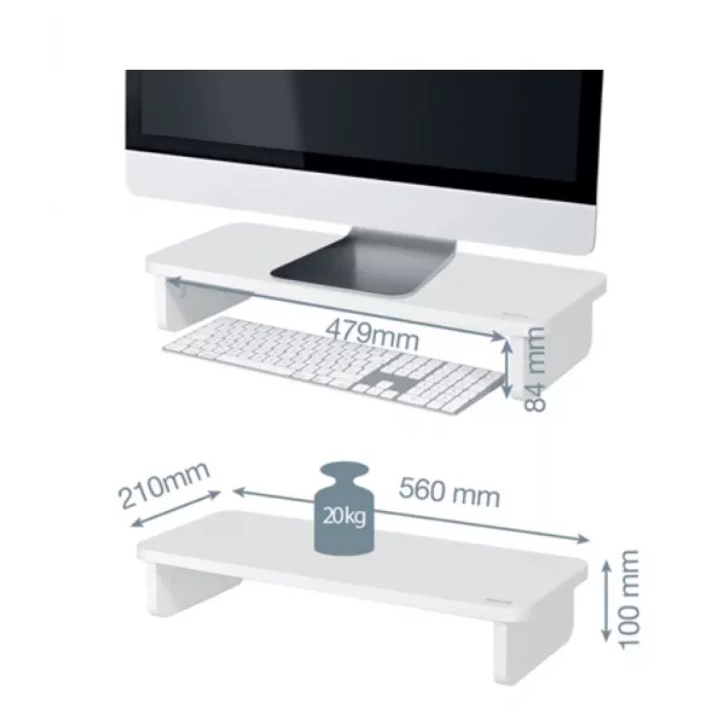 Monitorialus LEITZ Freestanding 64340001 — lauaalus kuni 61 cm (24 tolli) ekraanidele, 20 kg kandevõime, reguleeritava kõrgusega, valge