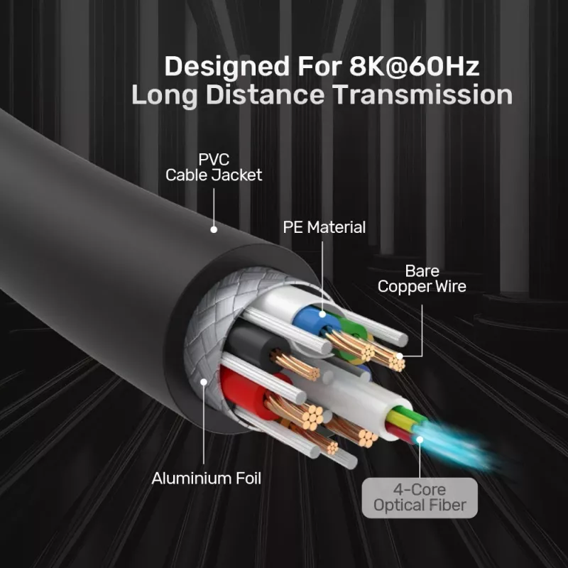 HDMI-kaabel Unitek C11085GY01-15M — HDMI tüüp A - A, 30 m, HDMI 2.1, 8K@60Hz, 4K@144Hz, kullatud kontaktidega, must