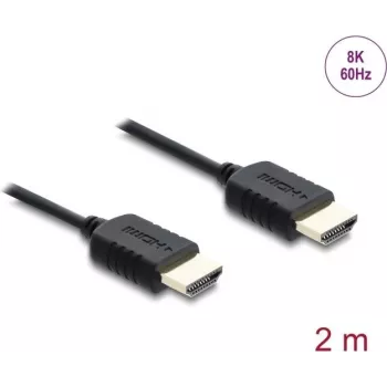 HDMI kaabel DELOCK 8K 60Hz 48Gbps Coaxial High Speed punutud kattega, 2 m, HDMI Type A to A, must