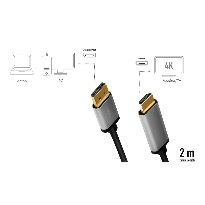 LogiLink CDA0107 videokaabli adapter 2 m DisplayPort HDMI Hall Must