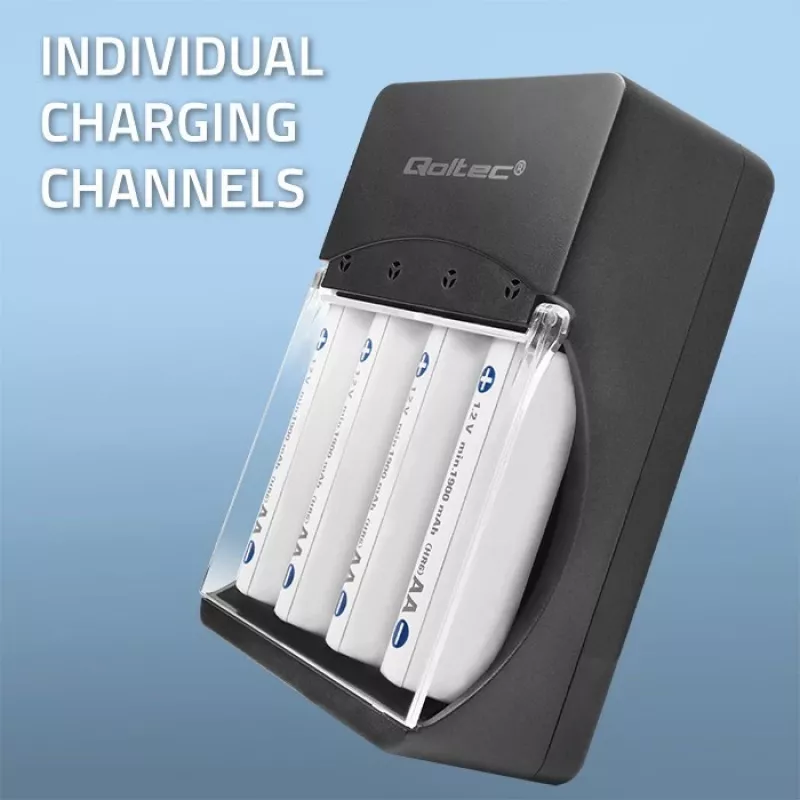 Akulaadija QOLTEC 50653 Ni‑MH AAA (R03) ja AA (R6) akudele, 220–240 V sisend, 1,2 V väljund