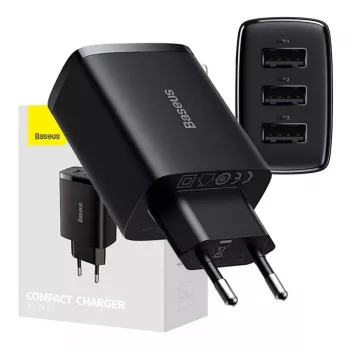 Baseus kompaktne kiirlaadija, 3x USB, 17 W (must)