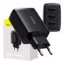 Baseus kompaktne kiirlaadija, 3x USB, 17 W (must)