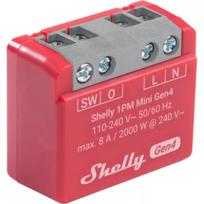 Shelly 1PM Mini Gen4 2-pack — Shelly Wi-Fi nutirelee koos võimsuse mõõtmisega, kompaktne DIN/moodul vorm