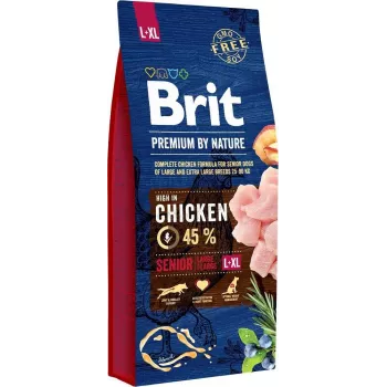Kuiv koeratoit Brit Premium by Nature Senior L+XL 15 kg — kana, 27% valku, 14% rasva, suurtele ja hiigelsuurtele eakatele koertele