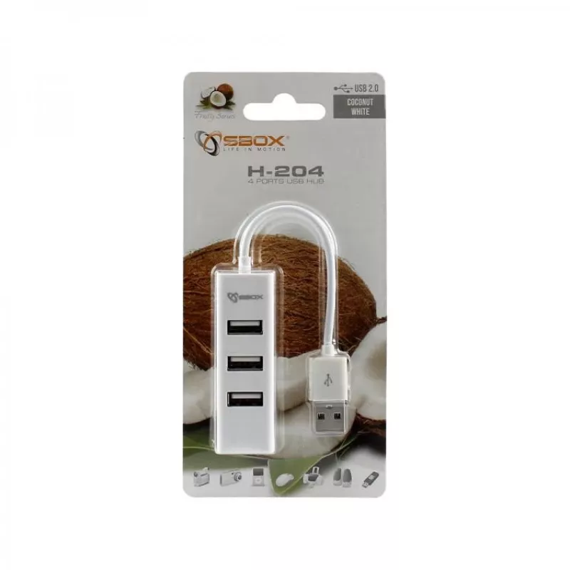 Sbox H-204W USB 4 pordiga jaotur kookosvalge