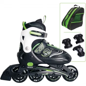 Inline skates Muuwmi 682 adjustable size 33–36 roheline/Must with protector set