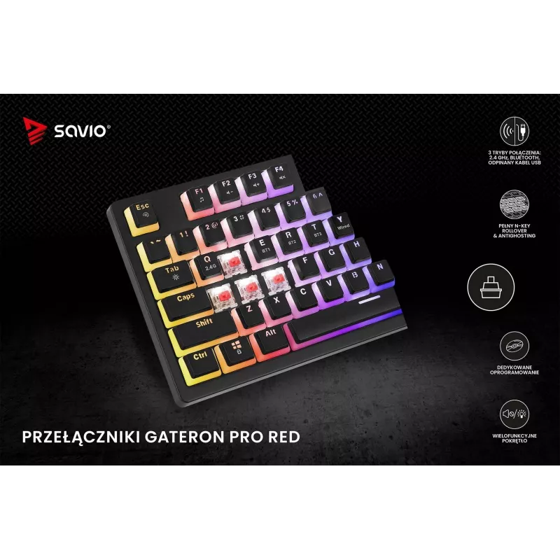 Mänguriklaviatuur Savio SAVGK-PHENIX RED PUDDING mehaaniline RGB juhtmevaba