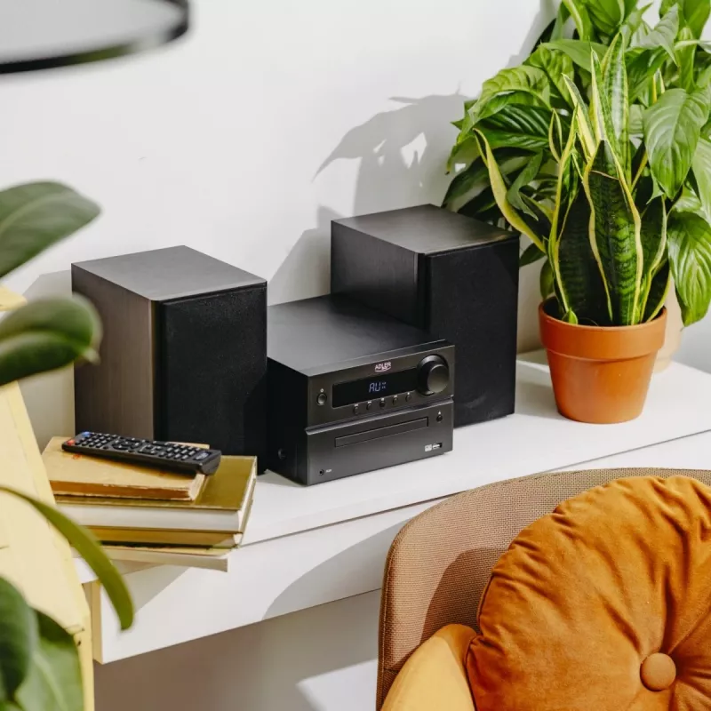 Mini Hi‑Fi stereosüsteem Adler AD 1917 — Bluetooth V5.3, CD/USB/MP3, 2×25W RMS, FM-tuuner, 4‑ribaline ekvalaiser, AUX, must