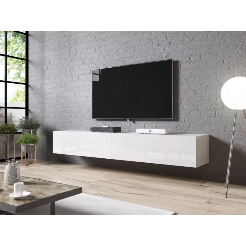 TV-alus cama meble SLIDE 200 — 2000×400×300 mm, valge läikiv MDF pealispind, valge raam