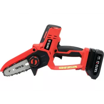 Akutoitega kettsaag YATO YT-828135 — 18V Li-Ion 2Ah, 10 cm latt, 3200 p/min, 4,8 m/s keti kiirus, 26 lüli