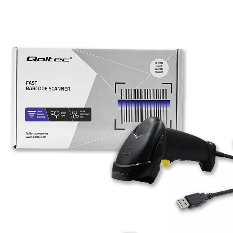 Qoltec 1D Laser Barcode Reader | USB | Must