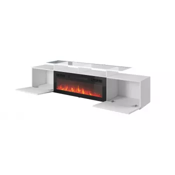 TV-kapp Cama Meble ROVA elektrilise kaminaga 190x37x48 cm valge/läikvalge
