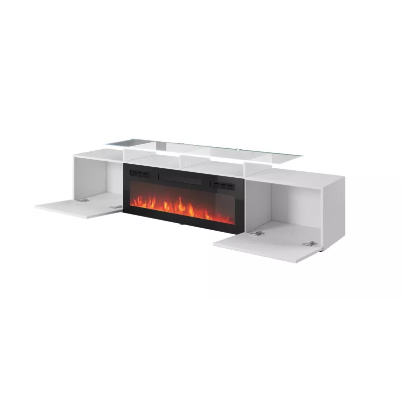 TV-kapp Cama Meble ROVA elektrilise kaminaga 190x37x48 cm valge/läikvalge