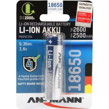 ANSMANN - Aku 18650 - Li-Ion - 2600 mAh - 9,36 Wh - Hõbedane (1307-0000)