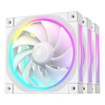 12 cm korpuse ventilaator DeepCool FL12 WH — 3-pakk, 120×120×25 mm, 2150 RPM, 55 CFM, Fluid Dynamic Bearing, PWM, multi-LED, 4-pin