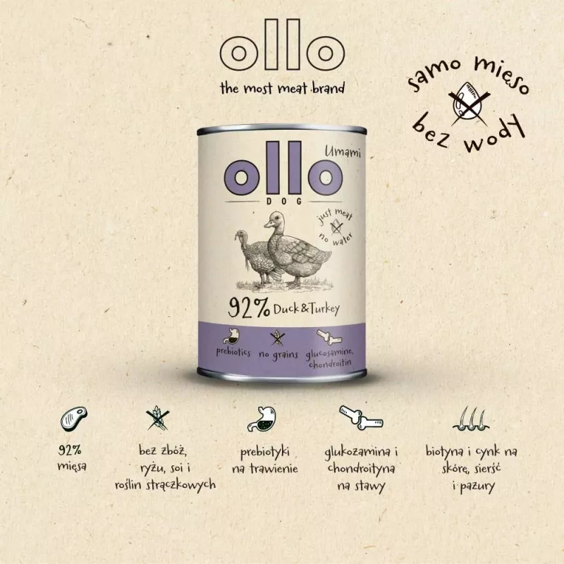 OLLO Umami Pardiliha ja kalkun – märg koeratoit – 850 g