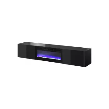 TV-kapp Cama Meble SLIDE 200K elektrilise kaminaga 200×40×37 cm läikiv must, MDF-uksed, puitlaastplaadist raam
