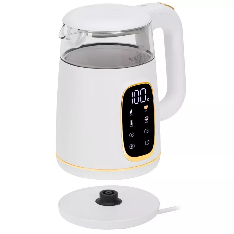 Elektriline veekeetja Adler AD 1305WG — 1,7 l, 2200 W, klaas/plast, valge/kuldne/läbipaistev