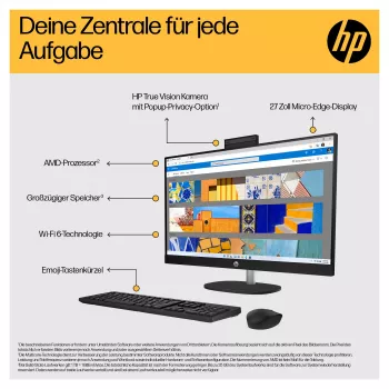 HP 27-cr0471ng - Kõik-ühes (terviklahendus) - Ryzen 7 7730U - RAM 16 GB - SSD 512 GB - NVMe - Radeon Graphics - 1GbE, Wi-Fi 6, Bluetooth - WLAN: 802.11a/b/g/n/ac/ax, Bluetooth