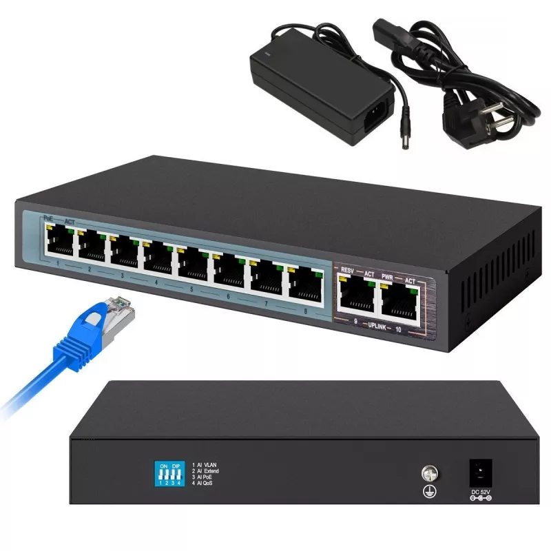 Extralink PoE kommutaator CERES 8x 100Mb/s PoE/PoE+, 2x RJ45 üleslink 100Mb/s, 96W