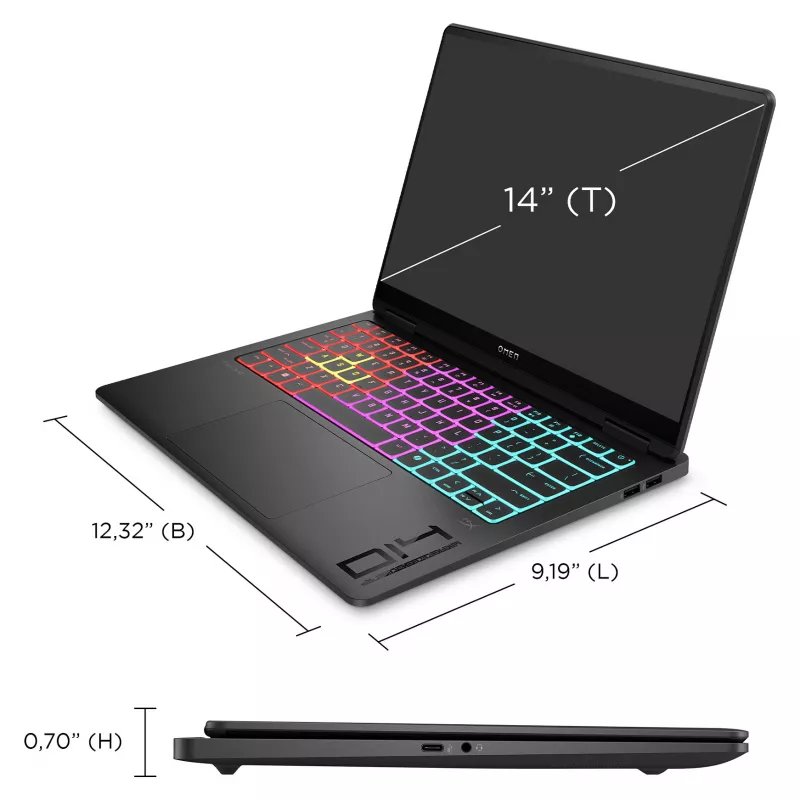 HP OMEN Transcend 14-fb1097ng mängusülearvuti 35,6 cm (14) – klaviatuuripaigutus võib olla saksakeelne