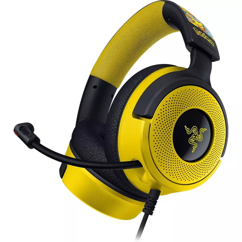 Peakomplekt Razer Kraken V4 X Pokemon — juhtmega USB-C/USB-A, supraaural, 20–20000 Hz, 1,8 m kaabel, 310 g, must/kollane