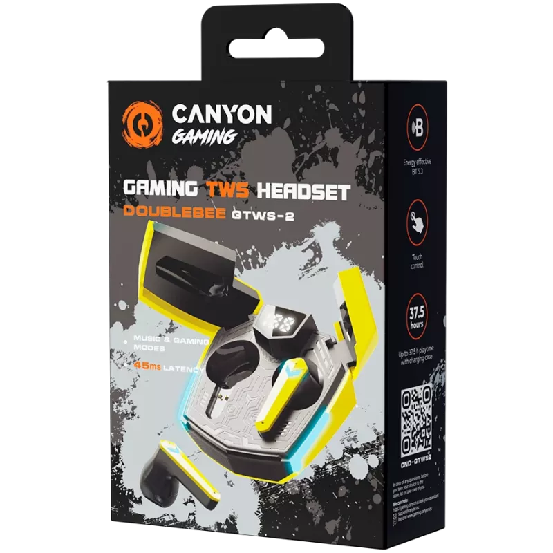 Canyon GTWS-2 Kõrvaklapid Juhtmeta Ear Hook Mängude USB Type-C Laadimisdokk Kollane (CND-GTWS2Y)