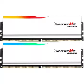 DIMM 64 GB DDR5-6000 (2x 32 GB) Dual-Kit, mälu valge, F5-6000J2836G32GX2-RM5NRW, Ripjaws M5 Neo RGB, AMD EXPO