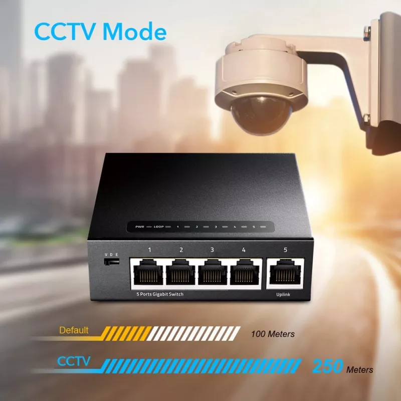 Võrgulüliti Cudy GS105 — 5 pordiga Gigabit Ethernet (10/100/1000), must, 5 V DC toide kaasas