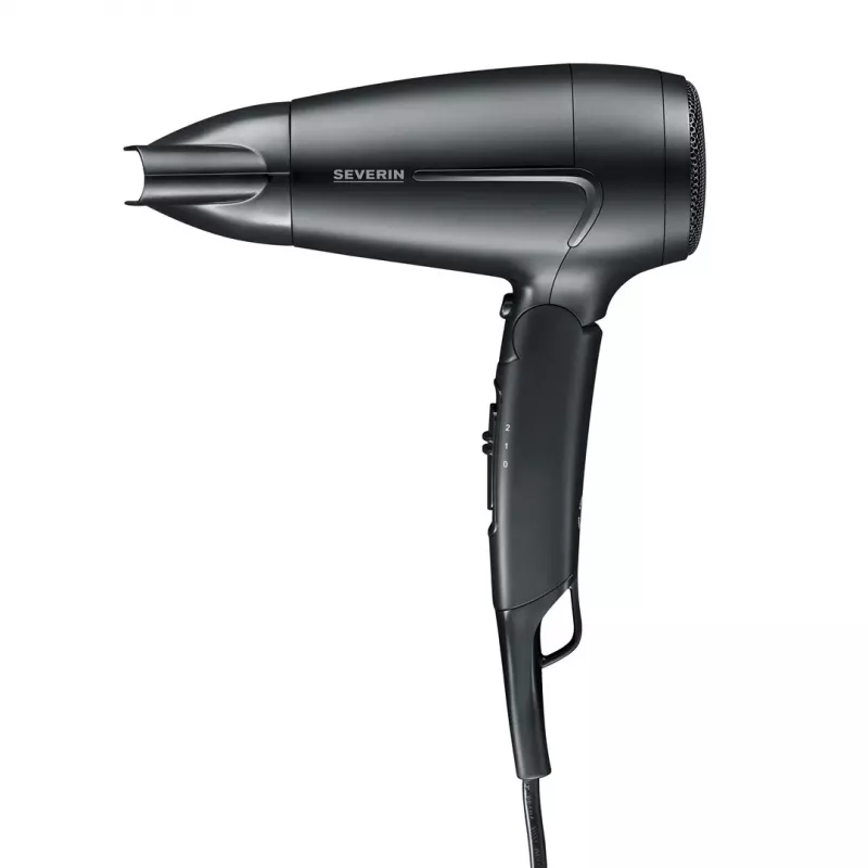 Föön SEVERIN HT 0159 — 1600 W, topeltpinge 110/220–240 V, 2 kiirust, jaheda õhu puhumine, 1,8 m juhe, must