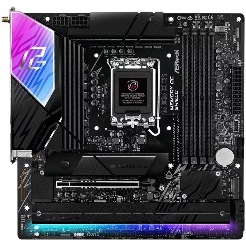 Emaplaat ASRock B860M Lightning WiFi — Intel B860, LGA1851, microATX, DDR5, 4 DIMM, Wi‑Fi 6E, 2.5Gb LAN, Thunderbolt 4