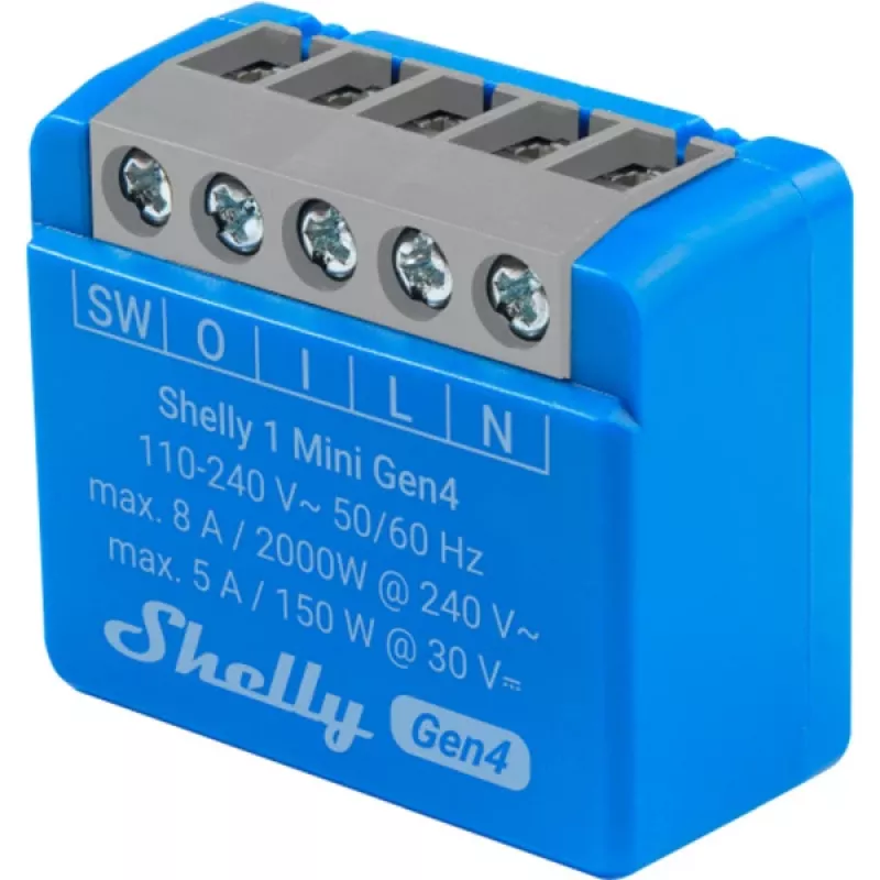 Nutireleemoodul Shelly 1 Mini Gen4, 1P 8A, Wi‑Fi/Matter/Zigbee/Bluetooth, 110–240V, kompaktne (2 tk)