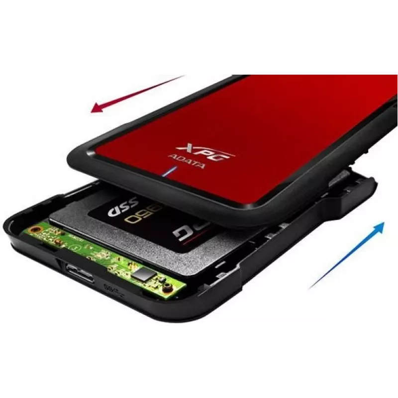 ADATA EX500 HDD/SSD korpus Must, Punane 2,5 tolline