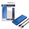 SSD-korpus QOLTEC 51832 — väline M.2 SATA, USB 3.0, kuni 2 TB, sinine, toetab 30 mm draive, 4 pesa