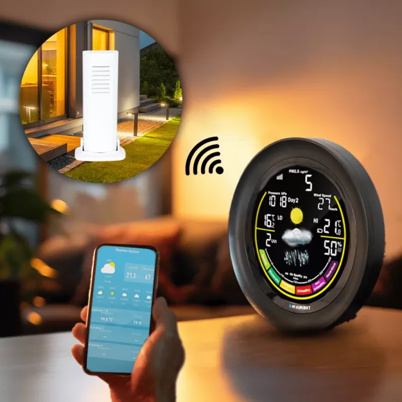 Ilmajaam BLAUPUNKT WS35BK APP — LCD-ekraan, temperatuur ja niiskus, äratus, kalender, rakenduse ühenduvus, 94×94×27 mm