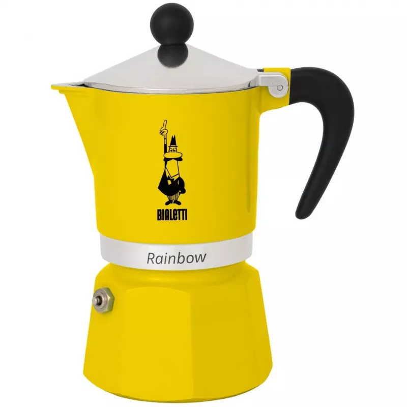 Moka pot Bialetti Rainbow Must/Kollane — alumiiniumist pliidikann, 1 tk