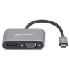 Manhattan USB-C dokk/jaotur, pordid (x4): HDMI, USB-A, USB-C ja VGA, toiteedastusega (PD) 87 W – vajab välist USB-C laadijat (ei kuulu komplekti). Toide USB kaudu (välist toiteallikat pole vaja), kui PD ei ole kasutusel, alumiinium