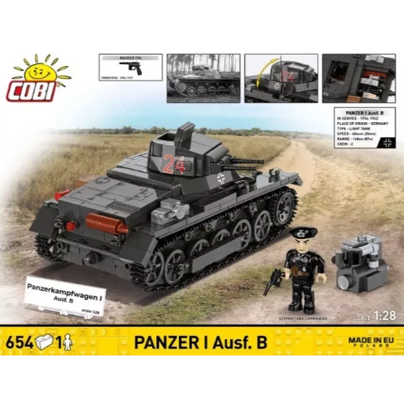 Ehituskomplekt Cobi Panzer I Ausf. B – 654 tk, detailne mudelitanki komplekt