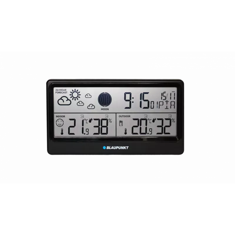 Ilmajaam BLAUPUNKT WS20BK — sise-/välistemperatuuri ja -niiskuse kuvamine, must, 1 sensor, LCD, patareitoide