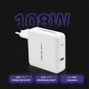 Qoltec GaN laadija FAST 108W | 5-20V | 3-4.7A | USB C | Valge